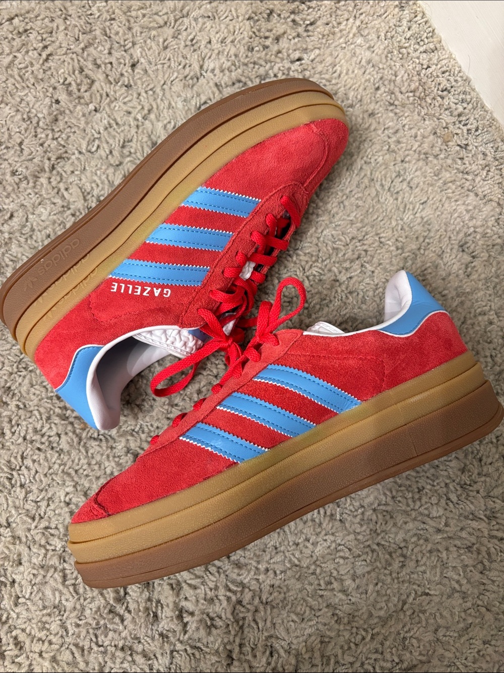 adidas Red Suede Sneakers with Light Blue Stripes - Picture 4 of 4